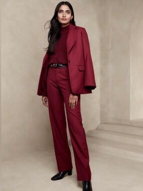 NWT! Banana Republic Malbec Red Lido Straight Italian Wool Pant - Size 12